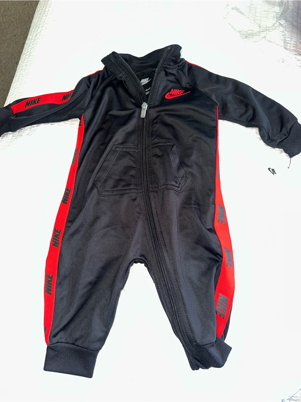 Nike Black and Red Zip-Up Kids One-Piece Bodysuit